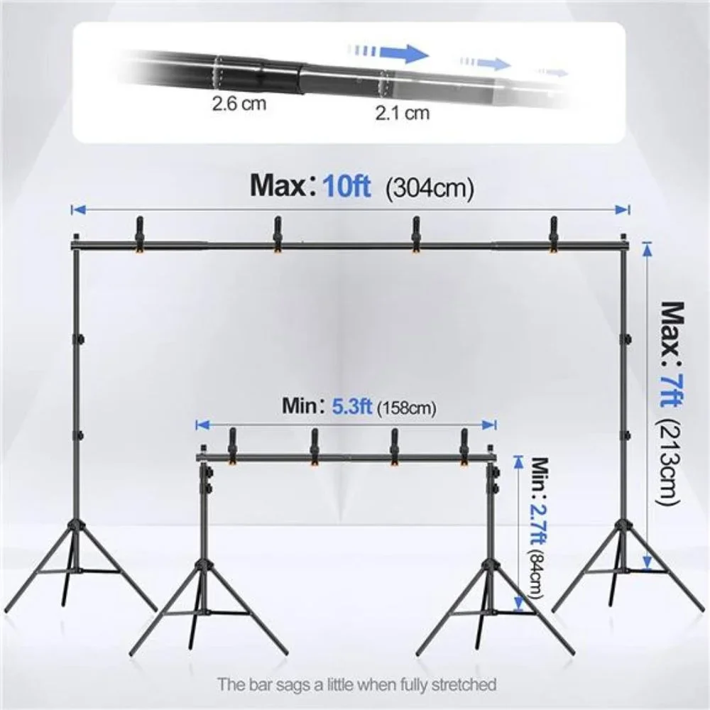 Photo Video Studio 10x7Ft (WxH) Adjustable Background Stand Backdrop Support Kit